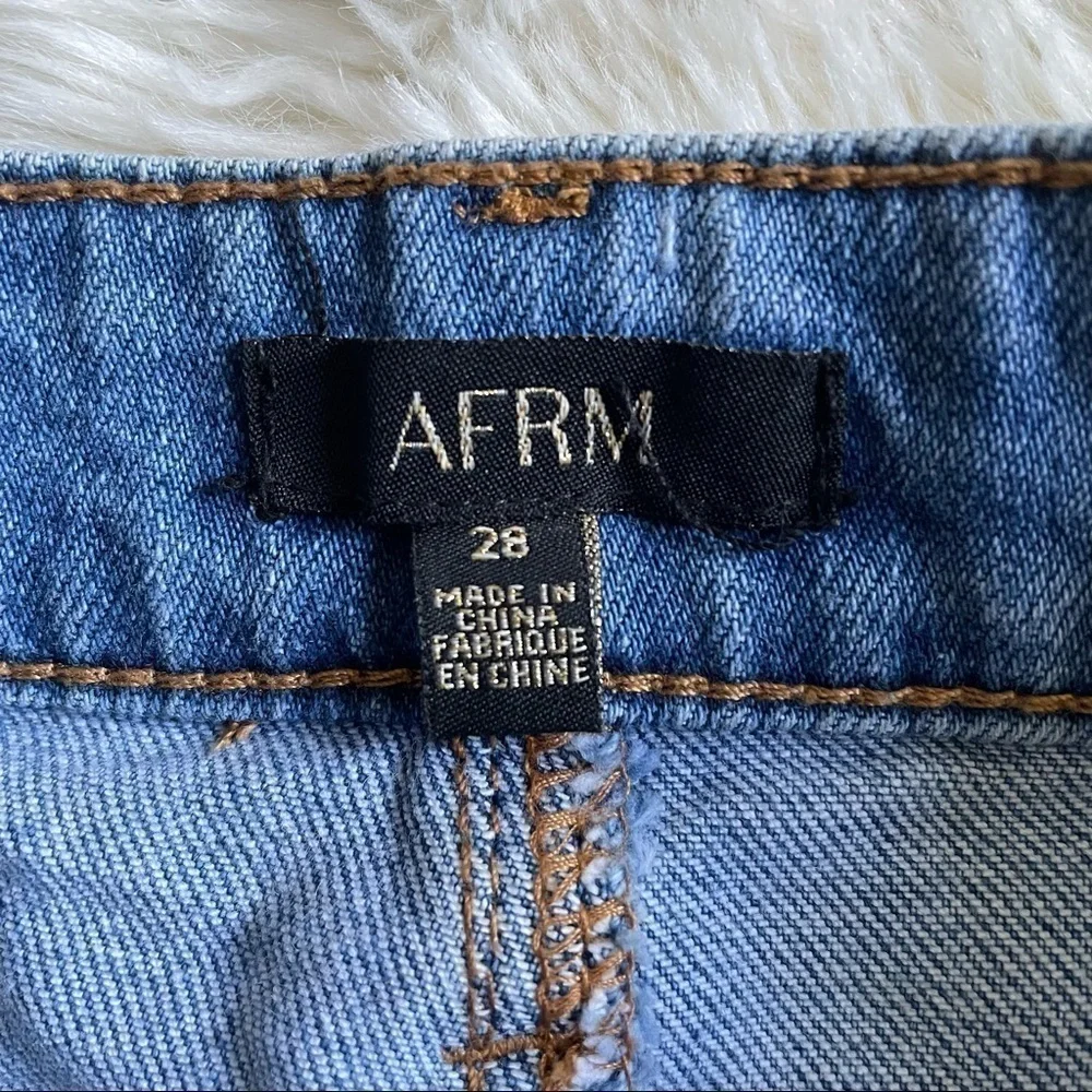 AFRM Skirt Denim Distressed Raw Hem Light Wash 28